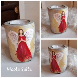 Engellicht aus Beton * handbemalt * Herz * Rot-Gold